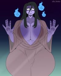 1boy 1femboy against alduingijinka belly big black body boy breasts busty chubby cleavage dio ghost glass hair hands hips kinkz male o phantom purple robe skin spectre spirit wall wide will wispalduinafterdark with