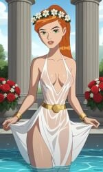 ai_generated belt ben_10 ben_10_ultimate_alien bigmic145 breasts cleavage crown dress female female_focus female_only flower_wreath ginger ginger_hair greek greek_clothes greek_goddess greek_mythology gwen_tennyson gwen_tennyson_(alien_force) gwen_tennyson_(ultimate_alien) jewelry medium_breasts orange_hair ponytail see-through see-through_clothing tease teasing wet wet_body wet_clothes wet_clothing wet_skin