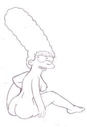 ass breasts cordless female female_only human marge_simpson monochrome nipples sitting sketch solo tagme the_simpsons