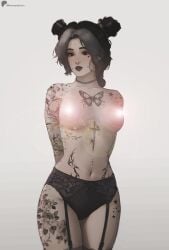 black_lipstick blush breasts censored dyed_hair female female_focus female_only flashing_breasts goth goth_girl jojo's_bizarre_adventure jolyne_cujoh jolyne_kujo light-skinned_female light_skin lingerie lingerie_only lingerie_panties lipstick makeup mascara meemo.psd pale-skinned_female pale_skin patreon pierced_nipples piercing piercings seductive seductive_look shy tattoo tattoos voluptuous voluptuous_female