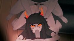 1girls 2boys almost_naked animated anon black_hair cock fucked_from_behind grey_skin homestuck horns lazy_tags male ms_paint_adventures no_panties penis poly_(artist) rolling_eyes sucking tagme troll troll_female video vriska_serket