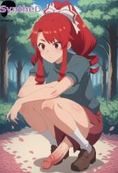 1futa a_rank_party_o_ridatsu_shita_ore_wa_moto_oshiego-tachi_to_meikyuu_shinbu_o_mezasu ai_generated artist_name artist_signature bow breasts drill_hair full_body futa_sans_pussy futanari hairbow hi_res high_resolution highres i_left_my_a-rank_party_to_help_my_former_students_reach_the_dungeon_depths intersex long_hair marina_(aparida) outdoors patreon penis ponytail red_eyes red_hair shoes skirt smile socks solo squatting sweater synthed uncensored white_socks