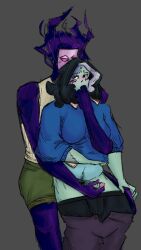 2girls artist_request female futanari handjob intersex lesbian monster_con monster_prom omen_(monster_con) omen_(monster_prom) peam reach_around source_request transfem vicky_schmidt yuri