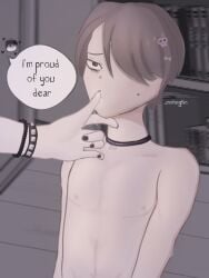 2boys after_oral alternative_fashion arms black_haired_male black_nail_polish black_nails blonde_male chest choker collar color colored cullen_(plsbeg3ntle) cum cum_drip cum_dripping_from_mouth cum_in_mouth cum_on_fingers dark_blonde_hair dark_circles digital_art digital_drawing_(artwork) digital_media_(artwork) dirty_blonde_hair dog_collar dominant emo eyebags eyeliner felix_(plsbeg3ntle) fingers goth gothic guyliner hand_under_chin kneeling kneeling_on_ground looking_at_partner looking_up male male/male male_nipples male_only mole naked naked_male no_visible_genitalia original original_characters plsbeg3ntle side_part_hair skinny studded_bracelet submissive submissive_male torso yaoi young