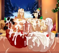 1boy 4girls absurdres alternate_version_available asian_female big_breasts bimbo breasts bwc chokolatta christmas cream_vanilla cum cum_on_body cum_on_breasts cum_on_face dark-skinned_female dark_skin female highres honey_tanaka huge_breasts huge_penis interracial interracial_sex large_breasts large_penis light-skinned_female light-skinned_male light_skin looking_at_viewer male miss_popsicle original paizuri penis rule_63 santa_claus tasteofchoklit text thick_penis titjob unedited veiny_penis