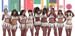 artist_request asian_female bleached bleached_clothing cheerleader_outfit chinese cum cum_on_face dark-skinned_female female female_only indian_female japanese jewish_female multiple_girls pacific_islander queen_of_hearts raceplay
