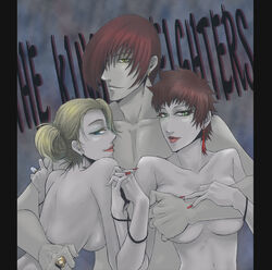 1boy 2girls iori_yagami king_of_fighters mature_(kof) nude snk tagme vice_(kof)