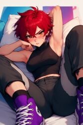1female 1girls ai_art ai_generated armpit armpits armpits_fetish ayra_c black_skirt converse converse_shoes cum cum_in_pussy cum_inside dark_red_hair hand_on_head nick141 red_hair sleeveless sleeveless_shirt tomboy white_skin