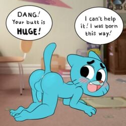 1boy 2018 3_toes 4_fingers animal_ears anthro anthrofied anus ass balls big_ass big_butt blue_fur blush bubble_ass bubble_butt butt cartoon_network dat_ass eyebrows felid felis fur gumball_watterson humanoid_feet humanoid_hands humanoid_penis inkbunny male male_only mammal mewdles nude penis pink_nose presenting presenting_anus presenting_ass presenting_hindquarters solo tail testicles the_amazing_world_of_gumball thick thick_thighs whiskers wide_hips