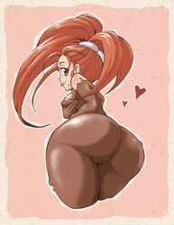 1girls :p ass back barbara_(dq6) breast_hold breasts chocolate dragon_quest dragon_quest_vi female heart hinomaru_(firesoul) huge_ass long_hair looking_back medium_breasts naked_chocolate nipples nude orange_hair ponytail pov pov_ass purple_eyes tied_hair tongue