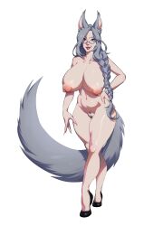 1female 1girls demihuman female_only heels kenonomimi lilith's_throne naked naked_female nude nude_female pale-skinned_female vanessa_(lilith's_throne) white_body wolf_ears