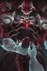 1boy ai_generated handjob hands helmet hunk league_of_legends masturbation mordekaiser non-human old_god_mordekaiser penis yaoi
