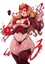 1girls bikini black_nails breasts broken_heart brown_hair camtheartguy female heart heart_symbol long_hair long_nails looking_at_viewer magic marvel marvel_cinematic_universe marvel_comics nipple_bulge plump_lips red_eyes scarlet_witch scarlet_witch_(multiverse_of_madness) shiny shiny_skin shiny_thighs simple_background solo solo_female thick_thighs thigh_highs thighs underboob wanda_maximoff white_background
