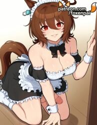 1futa 2025 agnes_tachyon_(umamusume) ai_generated animal_ears apron artist_name bow bowtie breasts brown_hair bust chest cleavage cock dick enmaided erection eyebrows_visible_through_hair foxenpai futanari hair_between_eyes hi_res high_quality high_resolution highres intersex maid maid_apron maid_headdress patreon patreon_username penis red_eyes smile solo stable_diffusion tail umamusume watermark white_apron