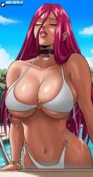 1girls big_breasts breasts echosaber eyes_closed fat_breasts female flat_belly jessie_(pokemon) large_breasts long_hair mature_female milf pokemon pool poolside solo swimsuit wet wet_body wet_hair wet_skin