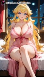 1girls 2025 ai_assisted ai_generated anime artist_name bangs bed bedroom blonde_hair blue_eyes blush breast breasts bust chest collarbone covered_nipples crescent_moon crossed_legs crown curtains dress earrings erect_nipples explicit exposed_nipples eyebrows_visible_through_hair female full_moon hard_nipples hi_res high_quality high_resolution highres indoors jewelry lingerie long_hair looking_at_viewer mario_(series) moon night night_sky nightgown nintendo nipple nipples nipples_outside on_bed open_window patreon patreon_username pillow pink_dress princess princess_peach royalty see-through sitting sitting_on_bed sky skypassion smile solo stable_diffusion star_(sky) starry_sky super_mario_bros. thighs uncensored_nipples underwear watermark window