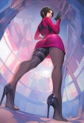 1girls ada_wong ai_generated arched_back ass ass ass_focus below_view black_hair black_high_heels black_legwear clothing color day dress female female_focus female_only fisheye from_behind from_below full_body gloves gun handgun hi_res high_heels highres holding_gun holding_object holding_weapon indoors inside izacru0 legs legwear looking_back looking_down low-angle_view portrait red_clothing red_dress resident_evil shoes short_hair solo solo_female solo_focus standing stockings straight_hair sweat tactical_gear thick_ass thigh_strap thighhighs thighs very_high_resolution weapon worm's-eye_view