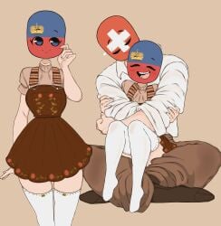 bigger_male bonding child_bearing_hips closed_eyes countryhumans countryhumans_girl curvaceous_figure european european_female female flawsy happy joyful liechtenstein_(countryhumans) male open_mouth pale_skin simple_background smiling switzerland_(countryhumans) taller_male thick_thighs thigh_highs traditional_clothes white_skin wholesome wide_hips