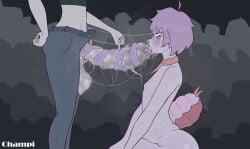champaanimation champi_(oc) chubby chubby_male couple couple_(romantic) excessive_saliva eyes_rolling_back fat_ass femboy femboy_on_femboy gooring gooring_(oc) jeans kneeling kneeling_blowjob kneeling_on_ground kneeling_oral_position long_hair long_tongue male male/male male_only mind_break mindbreak original_character penis petplay pleasure_face runny_makeup saliva_bubble saliva_drip saliva_on_face saliva_on_penis saliva_on_tongue saliva_string saliva_trail side_view simple_background size_difference tears teary_eyes throat_fuck throat_swabbing tongue tongue_around_penis tongue_job tongue_wrap