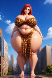 ai_generated barefoot blue_eyes cavegirl cavewoman dc female feral giantess giganta jungle jungle_girl light-skinned_female loincloth perchance_ai prehistoric primitive red_hair tarzan wild