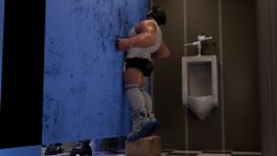 2boys 3d 3d_(artwork) 3d_artwork bathroom clothed full_body gay glory_hole implied_blowjob implied_fellatio implied_oral james_howlett long_socks lord_ace male male/male male_only marvel marvel_rivals public_bathroom shorts sleeveless_shirt soccer_shoes standing_on_box tagme urinal wolverine_(marvel_rivals) wolverine_(x-men)