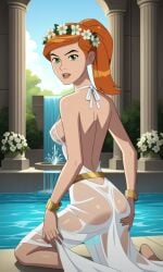 ai_generated belt ben_10 ben_10_ultimate_alien bigmic145 breasts cleavage crown dress female female_focus female_only flower_wreath ginger ginger_hair greek greek_clothes greek_goddess greek_mythology gwen_tennyson gwen_tennyson_(alien_force) gwen_tennyson_(ultimate_alien) jewelry medium_breasts orange_hair ponytail see-through see-through_clothing tease teasing wet wet_body wet_clothes wet_clothing wet_skin