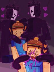 007n7 007n7_(forsaken) 3boys balls cringekys cum cum_in_mouth cum_on_face disembodied_penis forsaken_(roblox) gay male noli_(forsaken) penis purple_body purple_cum roblox roblox_game robloxian self_upload tagme threesome