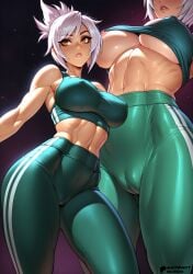 ai_generated artifactglitch breasts cameltoe female gym_clothes gym_uniform league_of_legends leggings nipple_slip pussy riot_games riven solo solo_female solo_focus sports_bra sportswear tagme tight_clothing tight_pants toned_female white_hair workout_clothes yoga_pants