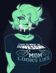 1girls black_background blank_background cum_on_face female green_hair green_skin huge_breasts inka_(inkplasm) looking_at_viewer mascara mature_female milf t-shirt this_is_what_an_amazing_mom_looks_like welwraith