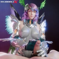 1boy 1girls 3d 3d_(artwork) 3d_render absurd_res alisa_bosconovitch android big_penis breasts female glans glans_stimulation gloves high_quality high_resolution highres looking_at_viewer male namco nipples nipples_visible_through_clothing penis pink_hair shaddoll_x tekken tekken_8