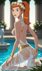 ai_generated belt ben_10 ben_10_ultimate_alien bigmic145 breasts cleavage crown dress female female_focus female_only flower_wreath ginger ginger_hair greek greek_clothes greek_goddess greek_mythology gwen_tennyson gwen_tennyson_(alien_force) gwen_tennyson_(ultimate_alien) jewelry medium_breasts orange_hair ponytail see-through see-through_clothing tease teasing wet wet_body wet_clothes wet_clothing wet_skin