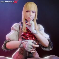 1boy 1girls 3d 3d_(artwork) 3d_render absurd_res black_body blonde_hair cum cum_on_hand cum_on_penis dark-skinned_male ejaculation emilie_de_rochefort female gloved_handjob gloves handjob high_quality high_resolution highres looking_at_viewer male namco penis quiet_gesture rich_girl shaddoll_x smug tekken tekken_8