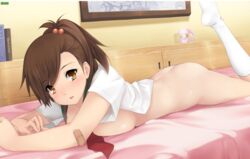 amber_eyes brown_eyes brown_hair lying panzermadels ponytail