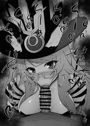 1boy 1girls :>= big_breasts big_penis black_and_white blowjob blush breasts censored dark-skinned_male dark_skin detailed_background dress drooling eyelashes fate/grand_order fate_(series) fellatio female glasses hat heart humanoid indoor inside interspecies koyanskaya_(fate) koyanskaya_(foreigner) koyanskaya_(foreigner_second_ascension) kurotama long_hair looking_at_viewer male male_pov marking oral oral_sex penis pov ribbon room saliva shiny shiny_skin sketch sound_effects squatting sweat text top_hat vein veins veiny veiny_penis