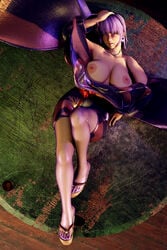 1girls 3d areolae athletic athletic_female ayane_(doa) bare_legs big_breasts breasts busty dead_or_alive female female_only hourglass_figure kunoichi large_breasts lying lying_on_back makeup necklace ninja nipples pinup pinup_pose purple_hair red_eyes sandals solo tagme tecmo toenail_polish wide_hips xeexk