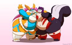 1boy 2015 2girls anthro anthro_only aroma_(kazecat) breasts capcom clothed clothing cosplay female group jiggly_(kazecat) kazecat lagomorph leporid male male/female mammal mephitid obese overweight overweight_female rabbit rainbow_mika_(cosplay) skunk street_fighter ursid video_games yamato_nadeshiko yamato_nadeshiko_(cosplay) yamato_nadeshiko_(street_fighter)