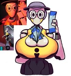 1girls animatronic big_breasts breasts five_nights_at_freddy's five_nights_at_freddy's:_security_breach glasses map map_bot reference_image robot robot_girl staff_bot staff_bot_(security_breach) tagme wallstapless