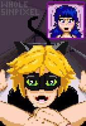 1boy 1futa adrien_agreste animated cat_ears cat_noir cat_tail catboy cum cum_in_mouth fellatio flaccid_penis futanari futanari/male gay marinette_cheng marinette_dupain-cheng miraculous_ladybug oral penis post_orgasm pov swallowing swallowing_cum winking_at_viewer