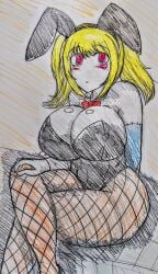 1girls 2021 big_ass big_breasts blonde_hair blush bubble_ass bunny_ears bunnysuit female female_focus female_only fishnets gray_body grey_skin hi_res huge_breasts jane_doe_(metal_slug) looking_at_viewer medium_hair metal_slug metal_slug_attack pantyhose sanada_donpachi seductive simple_background snk thick_thighs zombie zombie_girl