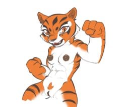 4_fingers abs anthro areola blazera breasts dreamworks eyelashes fangs felid female fingers fur genitals kung_fu_panda looking_at_viewer mammal master_tigress medium_breasts navel nipples nude open_mouth orange_body orange_eyes orange_fur pantherine pubes pussy solo striped_body striped_fur stripes tiger white_body white_fur