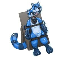 absurd_res anthro bondage bound chair chair_bondage drone dronification furniture gag gagged goo_transformation hi_res infinity_symbol male mammal mask null_bulge permanent procyonid raccoon ring_gag solo strapped_down transformation waffles_the_raccoon