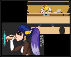 1girls adrien_agreste blowjob disembodied_penis faceless_male fellatio female hidden_sex male marinette_cheng marinette_dupain-cheng miraculous_ladybug oral oral_sex penis pixel_art portal voyeurism wormhole