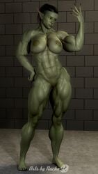 1girls 3d artist_name artsbynacho daz_studio female female_only full_body green_skin highres humanoid muscles muscular_female orc orc_female original solo watermark