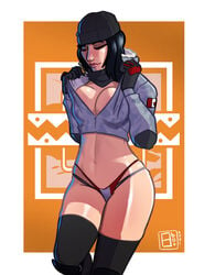 8botfunpunch beanie black_hair breasts female female_only frost_(rainbow_six) rainbow_six rainbow_six_siege solo tagme underwear