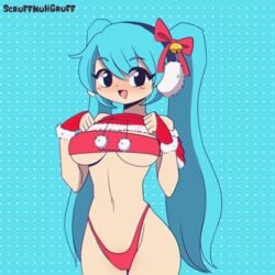 1girls animated bell belly_button big_breasts bouncing_breasts bra breasts cute ear_muffs ear_warmers female female_only fingerless_gloves gif hair_bow hair_ornament hair_ribbon hatsune_miku large_breasts long_hair looking_at_viewer midriff navel panties pigtails pom_poms scruffmuhgruff smile solo solo_female thighs twintails vocaloid watermark