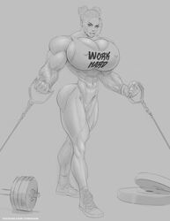 1girls abs big_breasts big_muscles bimbo bodybuilder earrings erect_nipples exercise extreme_muscles female female_bodybuilder female_only fit_female girl green_eyes gym gym_clothes muscles muscular muscular_arms muscular_female muscular_legs muscular_thighs red_hair scketch sketch temogam training veiny_arms