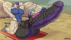 2boys big_dom_small_sub furry gay hyper_balls hyper_muscles hyper_penis living_condom living_sex_toy male male/male male_only outdoors size_difference sova veiny_penis voidlesky wings yaoi