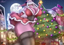 aikart5 big_breasts buildings christmas christmas_tree dark_eyes giantess horns purple_skin yellow_iris zanna_(character)