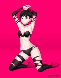 absurd_res black_hair black_panties brown_eyes cute dark_hair drijuce female female_only goth hi_res high_resolution highres human human_only nonude panties pinup punk ripped_clothing ripped_stockings short_hair smile socks sole_female