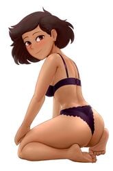 1girls alternate_version amphibia barefoot bra brown_hair disney disney_channel disney_xd female female_only keramagath looking_at_viewer looking_back mature_female milf mother mrs._boonchuy oum_boonchuy panties pupils purple_underwear shading sitting smile solo straight_hair thick_thighs underwear